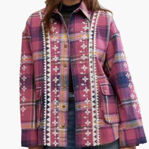 Free People - Nordic Chill Plaid Cotton Shirt Jacket  XL